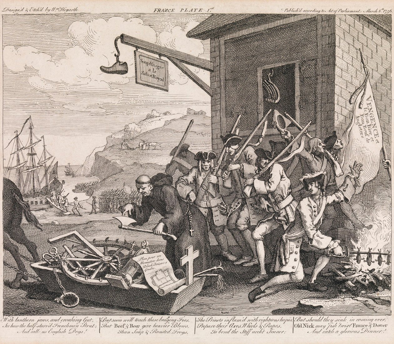 Az invázió, 1. tábla: „Franciaország“ alkotó: William Hogarth