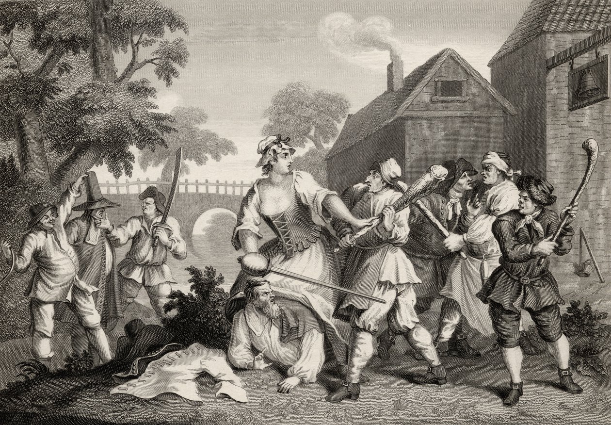 A lovag megadja magát Trullának, Samuel Butler (1612-80) Hudibras című művéből, amelyet F.F. metszett. Walker, a William Hogarth műveiből, 1833-ban jelent meg alkotó: William Hogarth