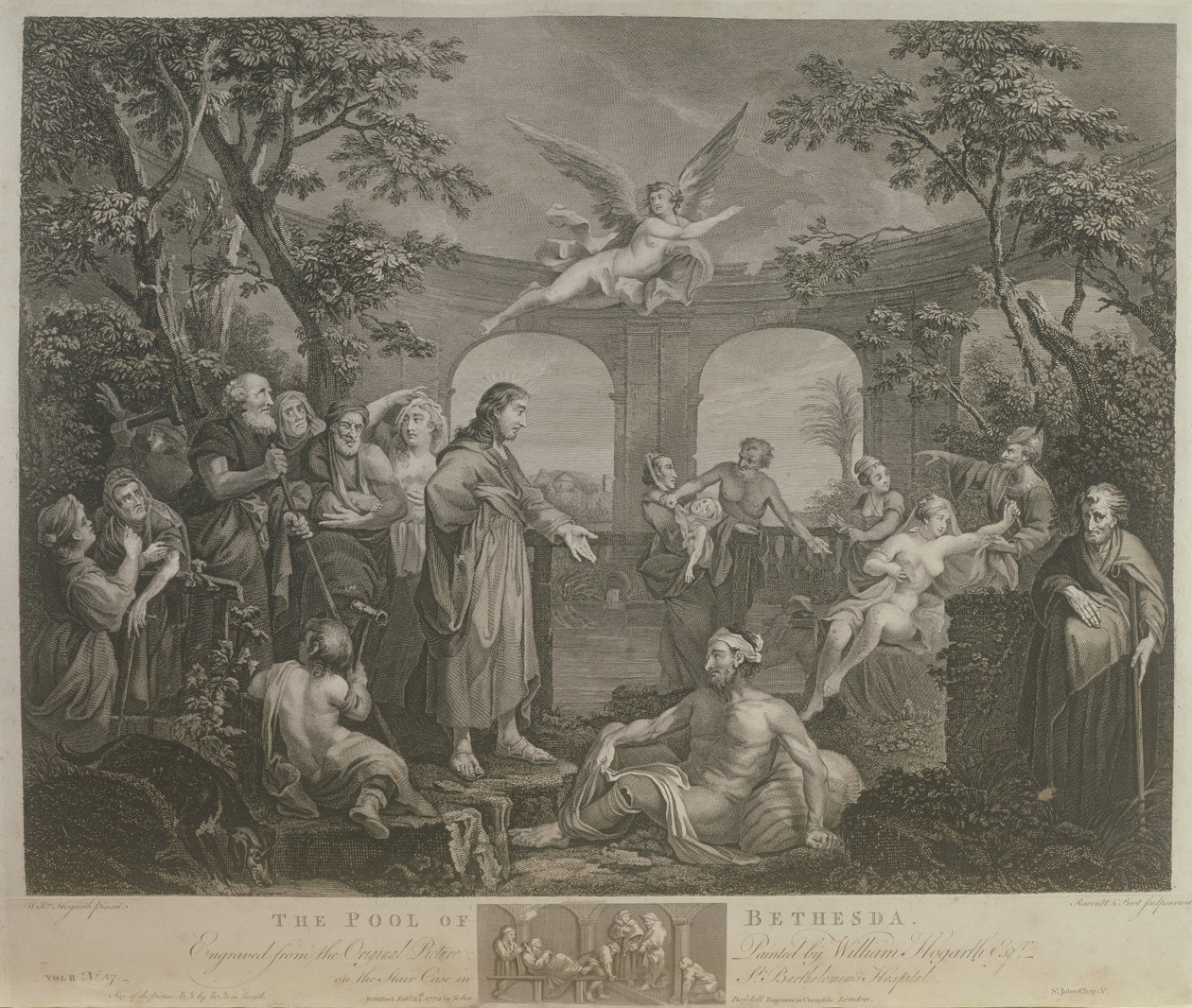 A bethesdai medence, metszette J.M. Delatre és Simon Francis Ravenet, kiadta John Boydell (1719-1804) 1772. alkotó: William Hogarth