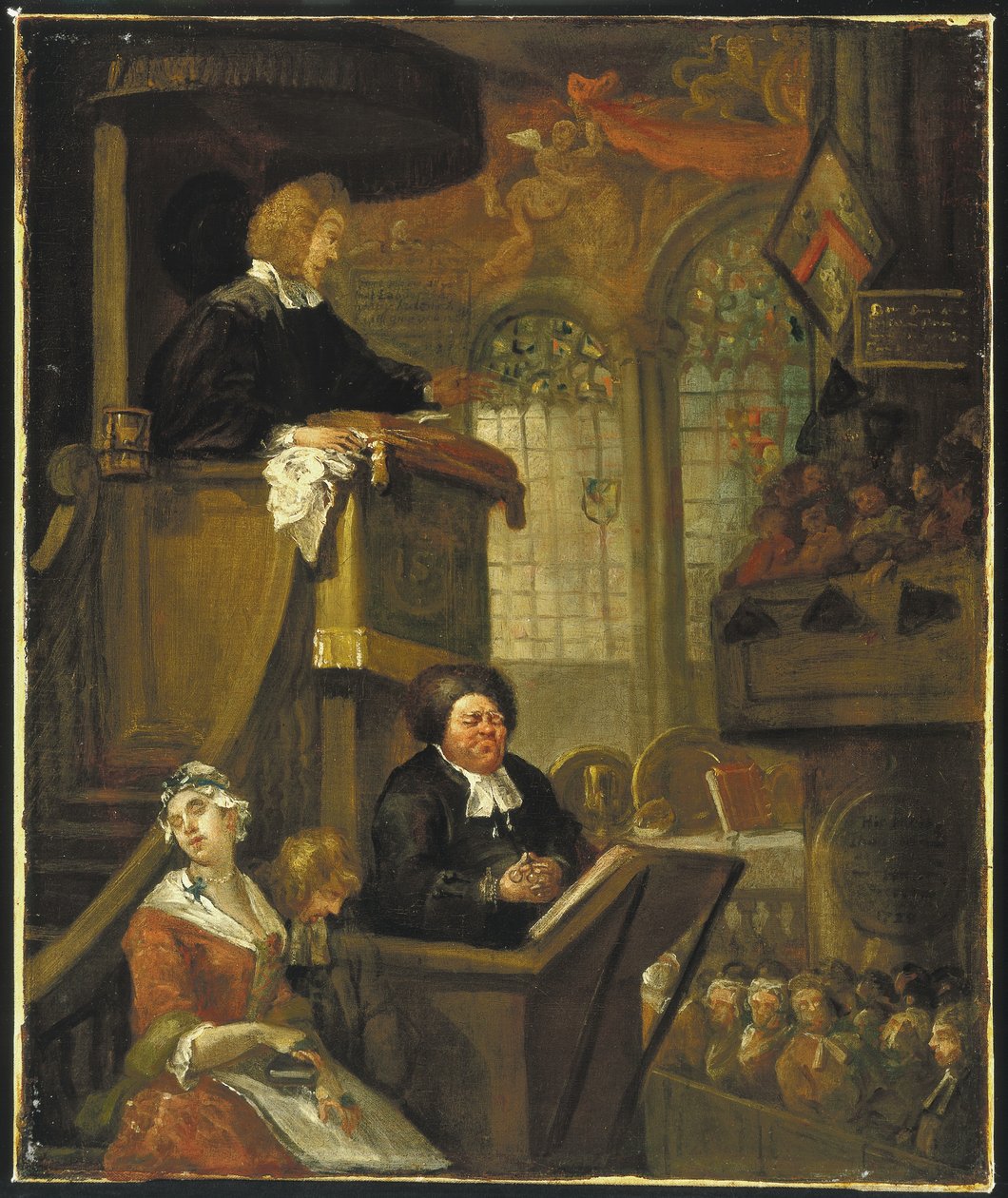 Az alvó gyülekezet, 1728 alkotó: William Hogarth