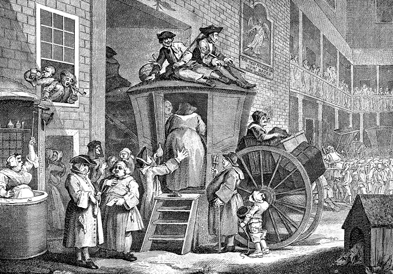 The Stage Coach vagy Country Inn Yard, 1747 alkotó: William Hogarth