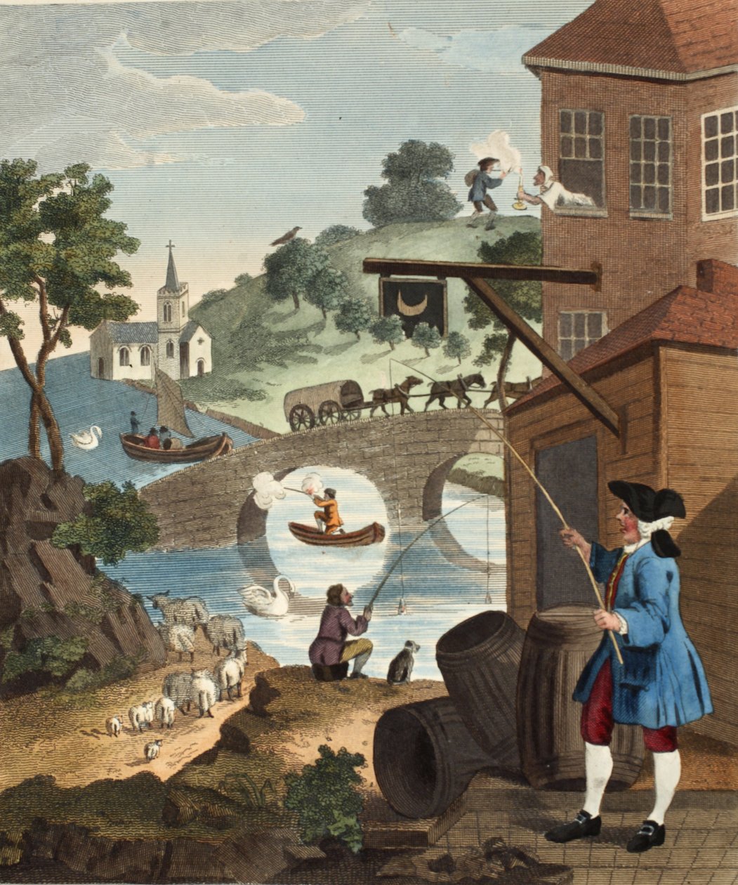 A perspektíva ismeretének fontossága, illusztráció a „Hogarth Restored: The Whole Works of the híres William Hogarth, re-graves by Thomas Cook”, pub. 1812 (kézzel színezett metszet) alkotó: William Hogarth