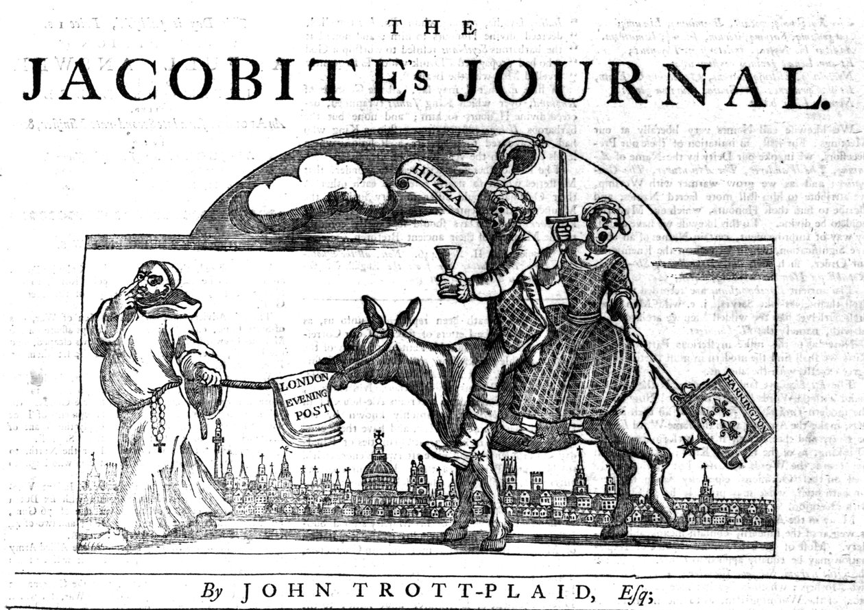 „A jakobita folyóirat” címmatricája, 1748 (fametszet és magasnyomás) alkotó: William Hogarth
