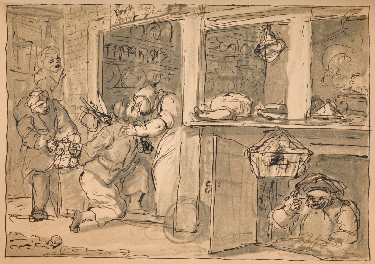 Fel nem használt rajz az iparhoz és a tétlenséghez, 1747. alkotó: William Hogarth