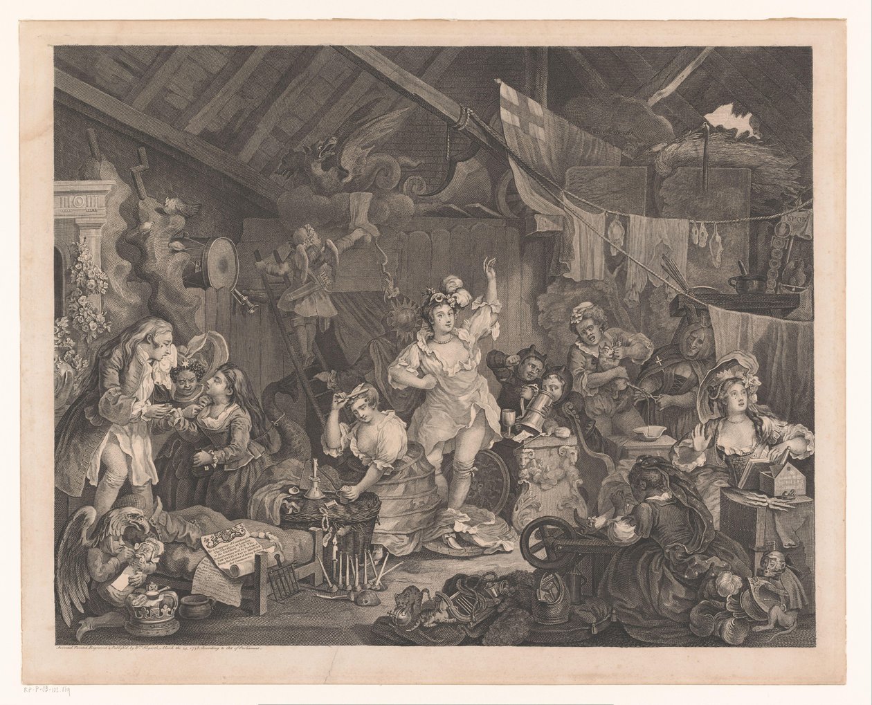 Felöltözött színésznők és gyerekek egy pajtában Sétáló színésznők öltözőben egy pajtában alkotó: William Hogarth