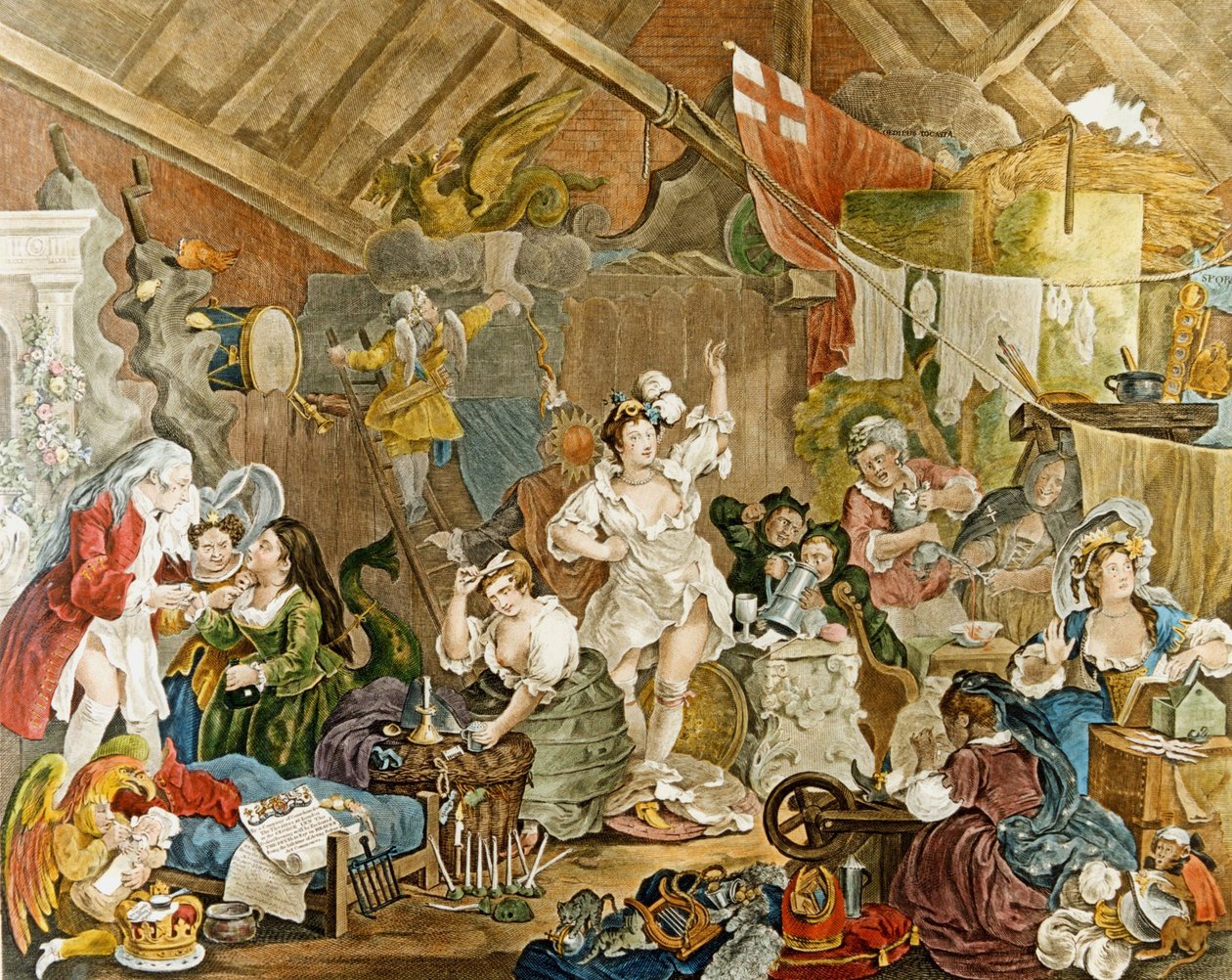 William Hogarth: „Sétáló színésznők öltözködni egy pajtában” 1738 alkotó: William Hogarth