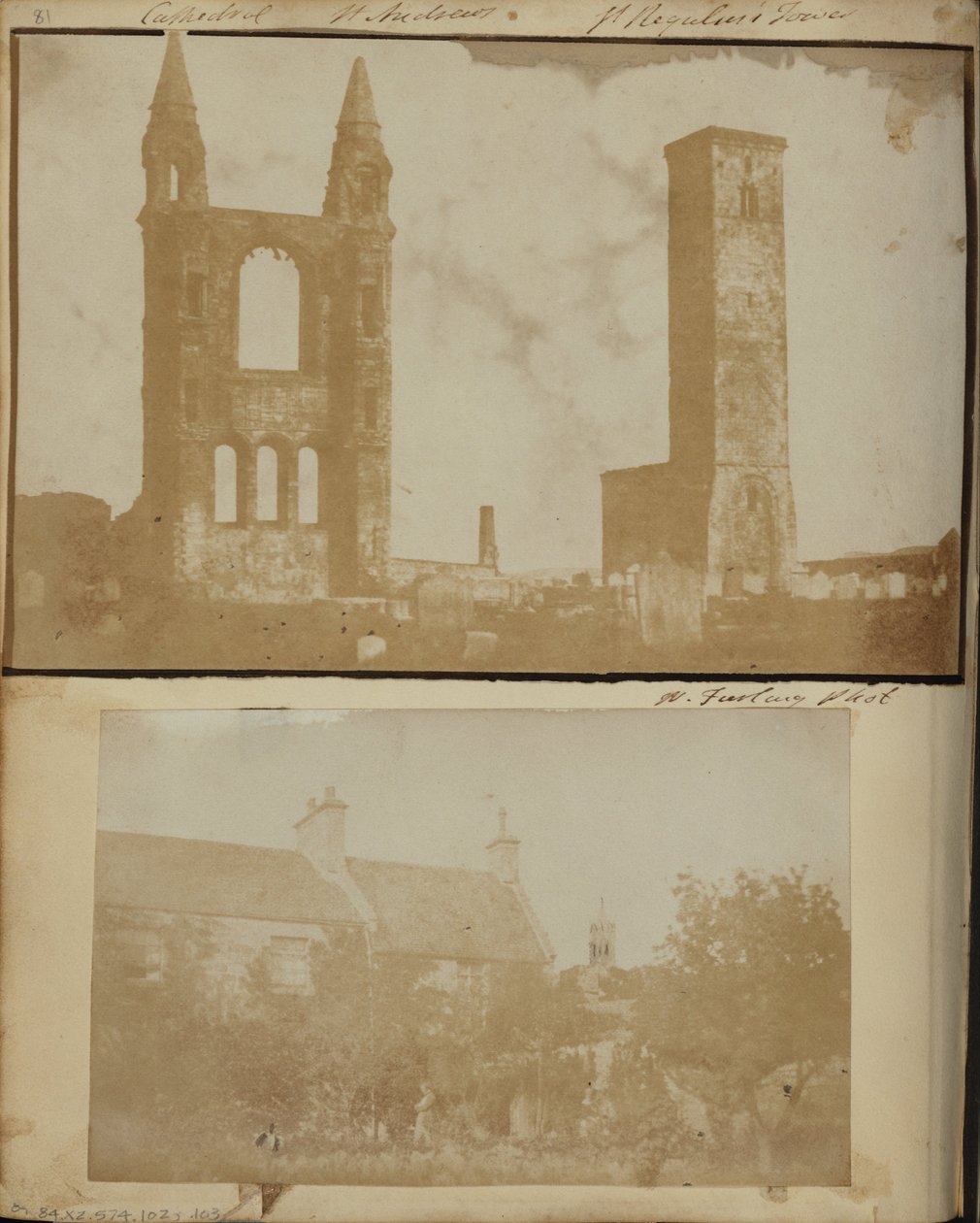A St. Regulus-torony és a St. Andrews-katedrális keleti oromzata északnyugat felől. alkotó: William Holland Furlong