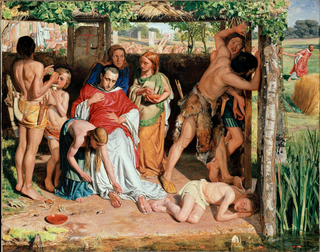 Egy megtért brit család egy keresztény misszionáriusnak menedéket nyújt a druidák üldözése elől, 185 alkotó: William Holman Hunt