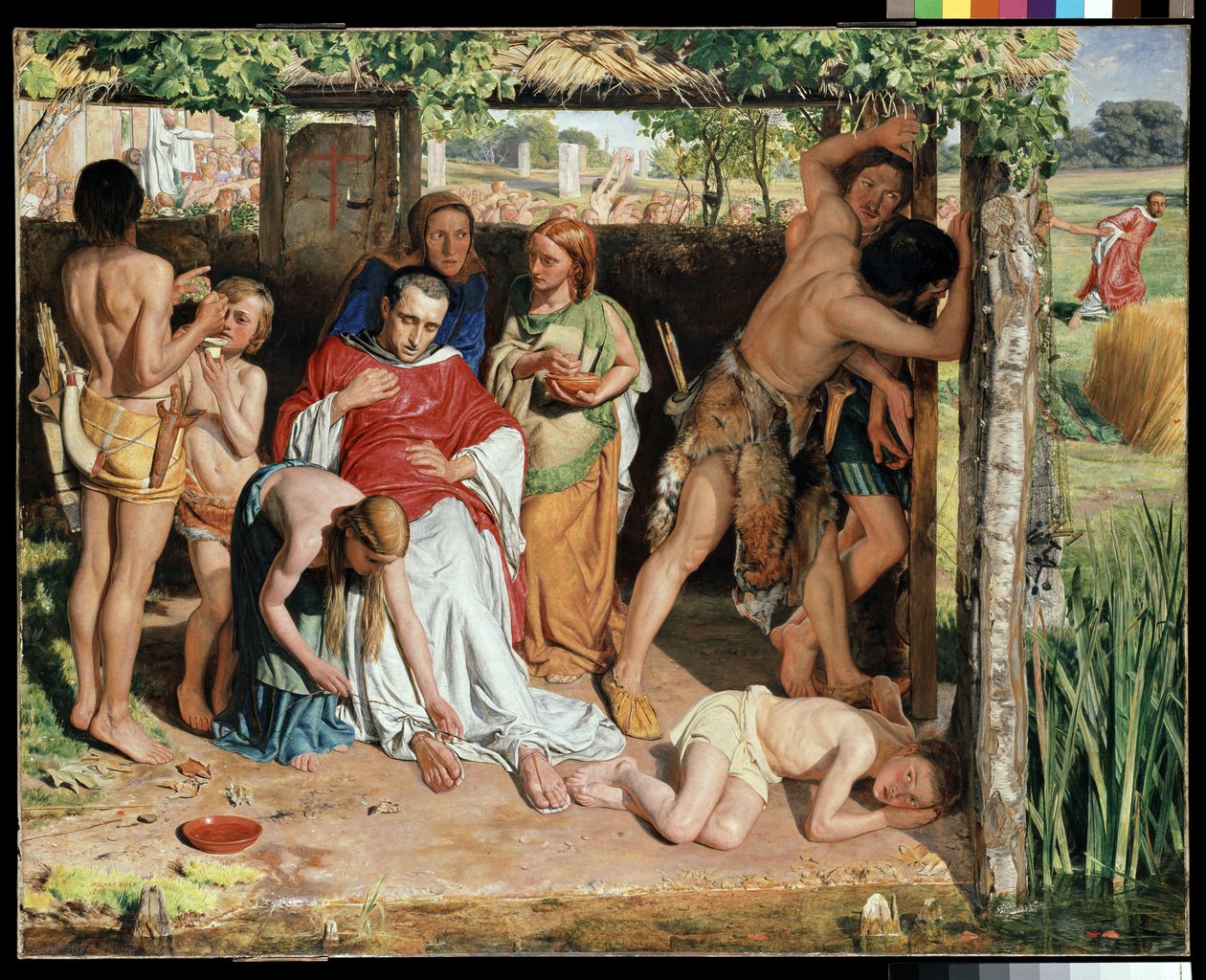 Egy megtért brit család, amely egy keresztény misszionáriusnak nyújt menedéket a druidák üldözése elől, 1850 alkotó: William Holman Hunt
