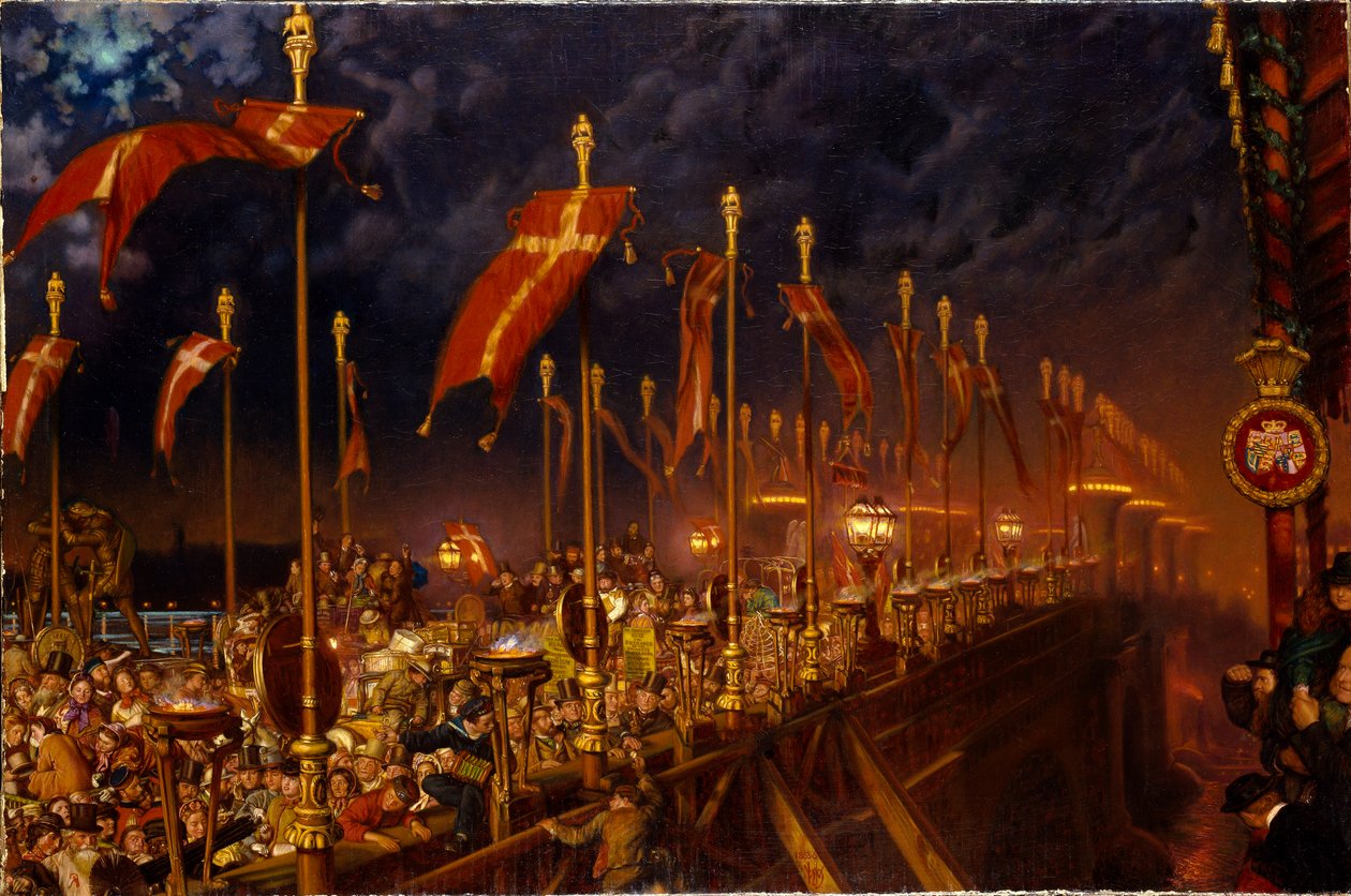 London Bridge a walesi herceg és hercegnő házasságának éjszakáján, 1863 alkotó: William Holman Hunt