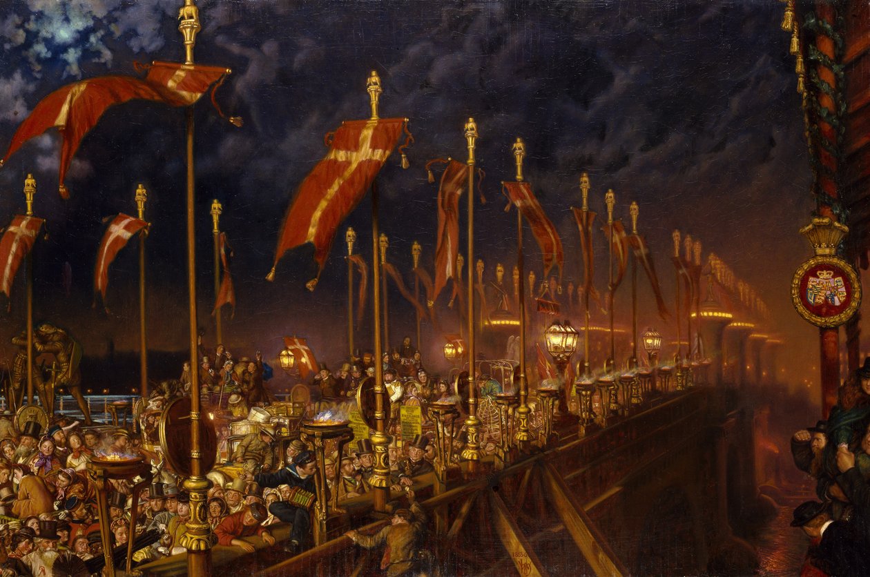 London Bridge a walesi herceg és hercegnő házasságának éjszakáján, 1863-66 alkotó: William Holman Hunt