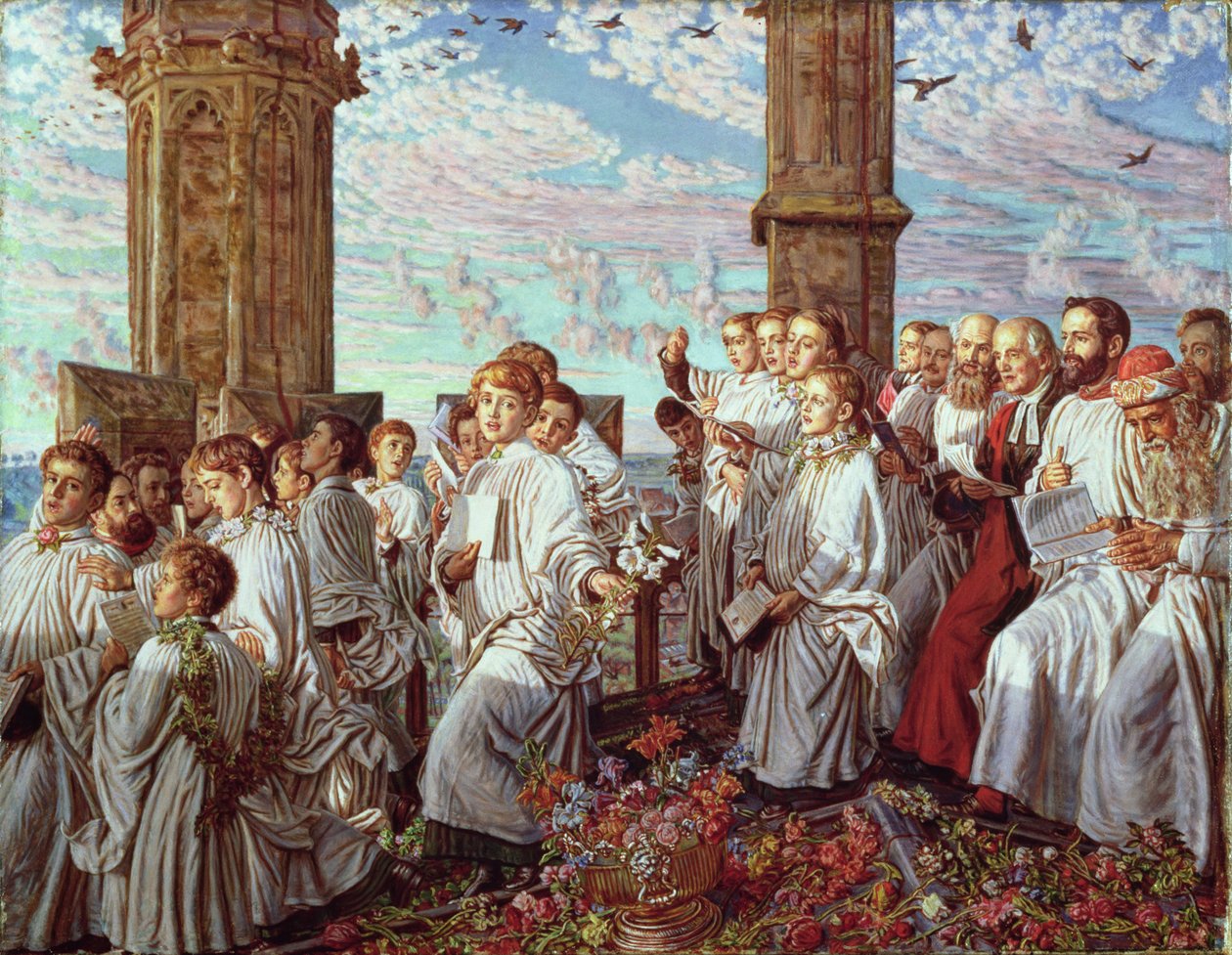 Május reggel a Magdalen College Tower-en, Oxfordban, ősi éves szertartás alkotó: William Holman Hunt