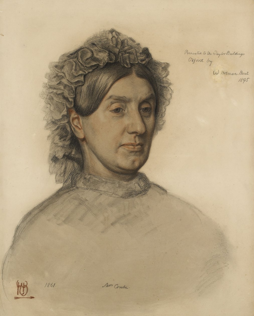 Mrs. Thomas Combe (1806-1893) (vörös és fekete kréta) alkotó: William Holman Hunt