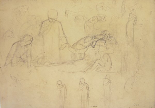 Tanulmányok a Doktor, Gyászolók és Minerva figurái számára alkotó: William Holman Hunt