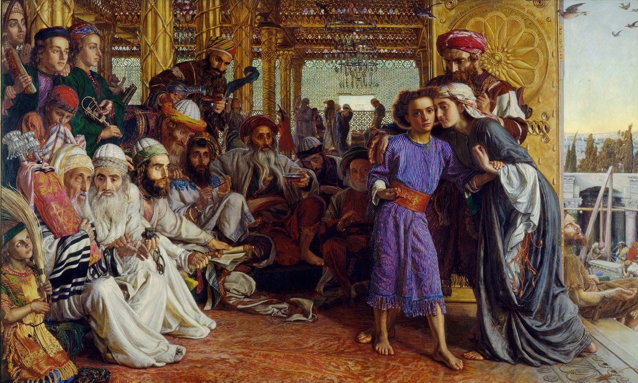 A Megváltó megtalálása a templomban, 1854-55. alkotó: William Holman Hunt