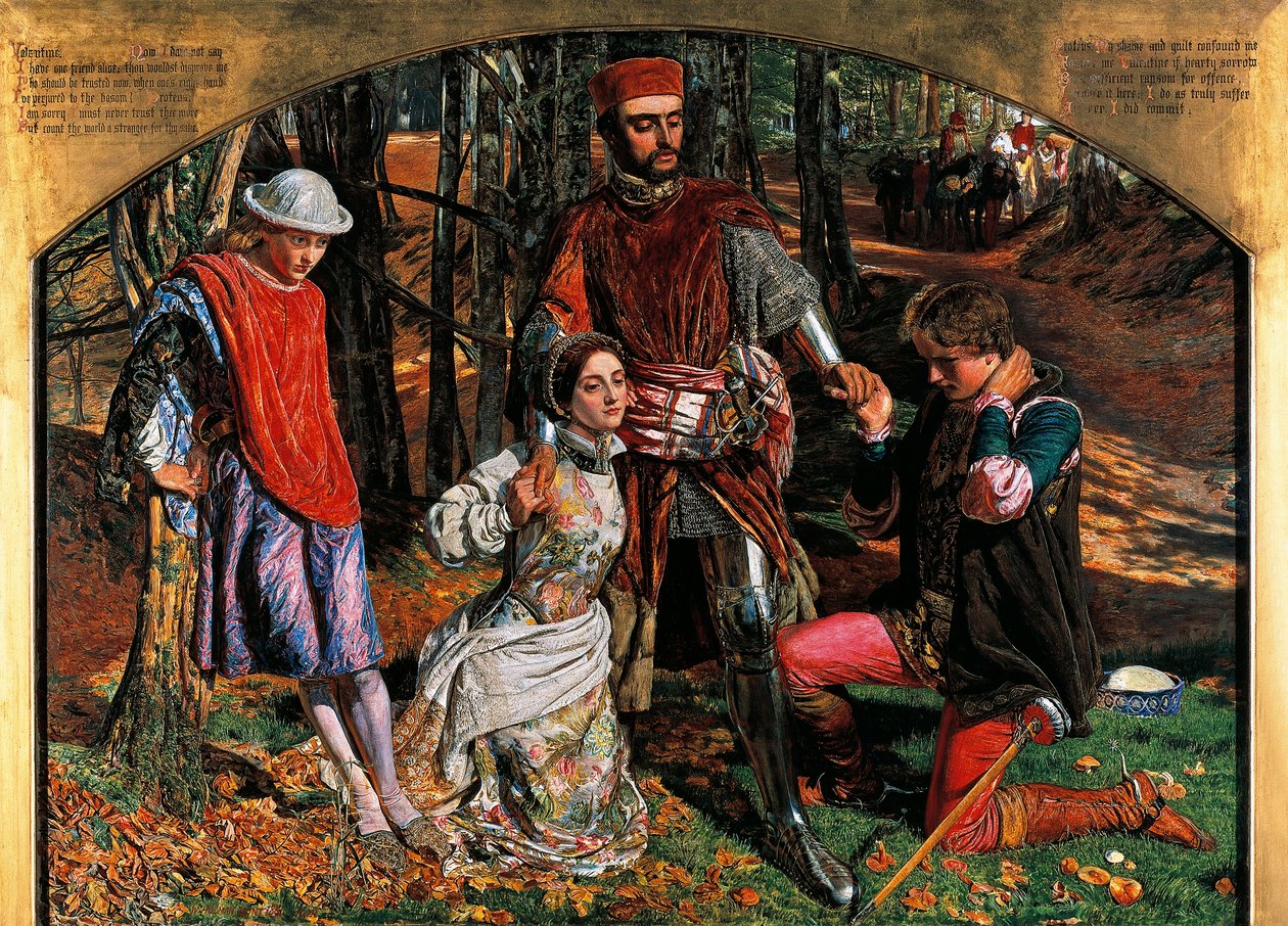 Valentino megmenti Silviát a Proteustól alkotó: William Holman Hunt