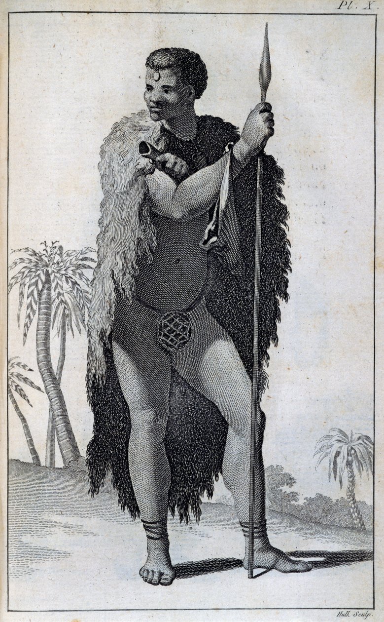 Khoikhoi férfi (Hottentot), a Le Vaillant utazásaiból Afrika belső részeibe a Jóreménység-fokon keresztül, 1783-ban alkotó: William Home Lizars