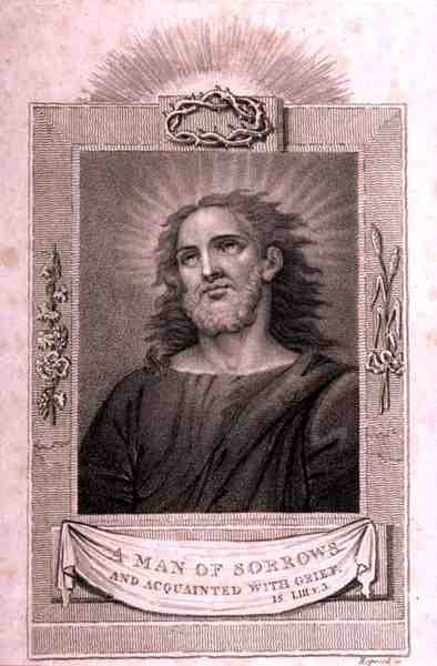 Krisztus feje, a "The History and Life of Our Blessed Lord and Saviour Jesus Christ" című könyvből, írta J. Milner tiszteletes, kiadta B. Crosby. alkotó: William Hopwood