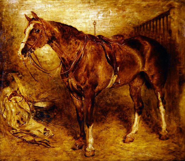 Egy ló az istállóban alkotó: William Huggins