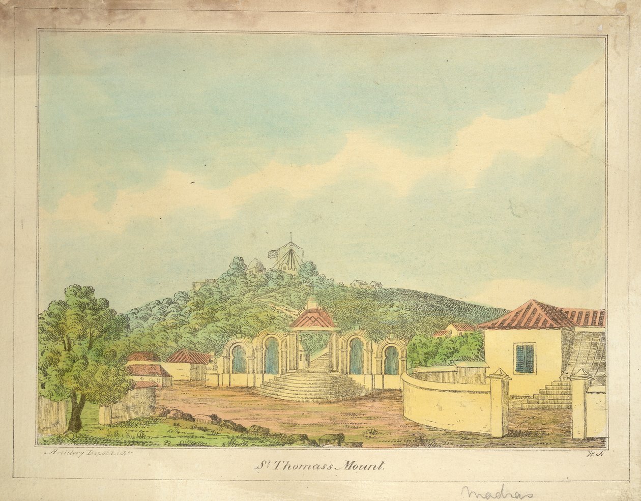 Szent Tamás-hegy Madrasban, 1830 körül (színes metszet) alkotó: William Hunsley