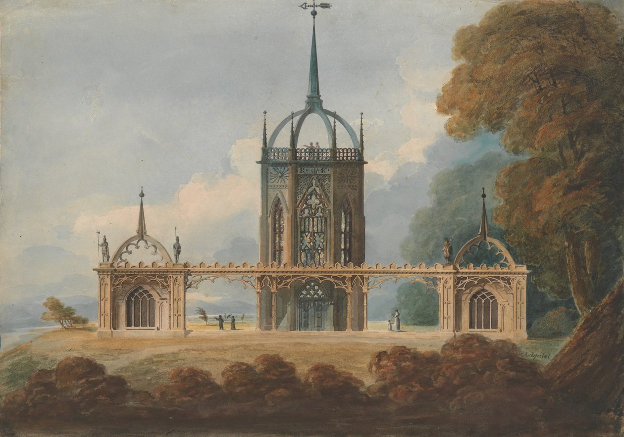 Tervezés egy gótikus Belle Vue-hez, kb. 1800. alkotó: William Hurst Ashpitel