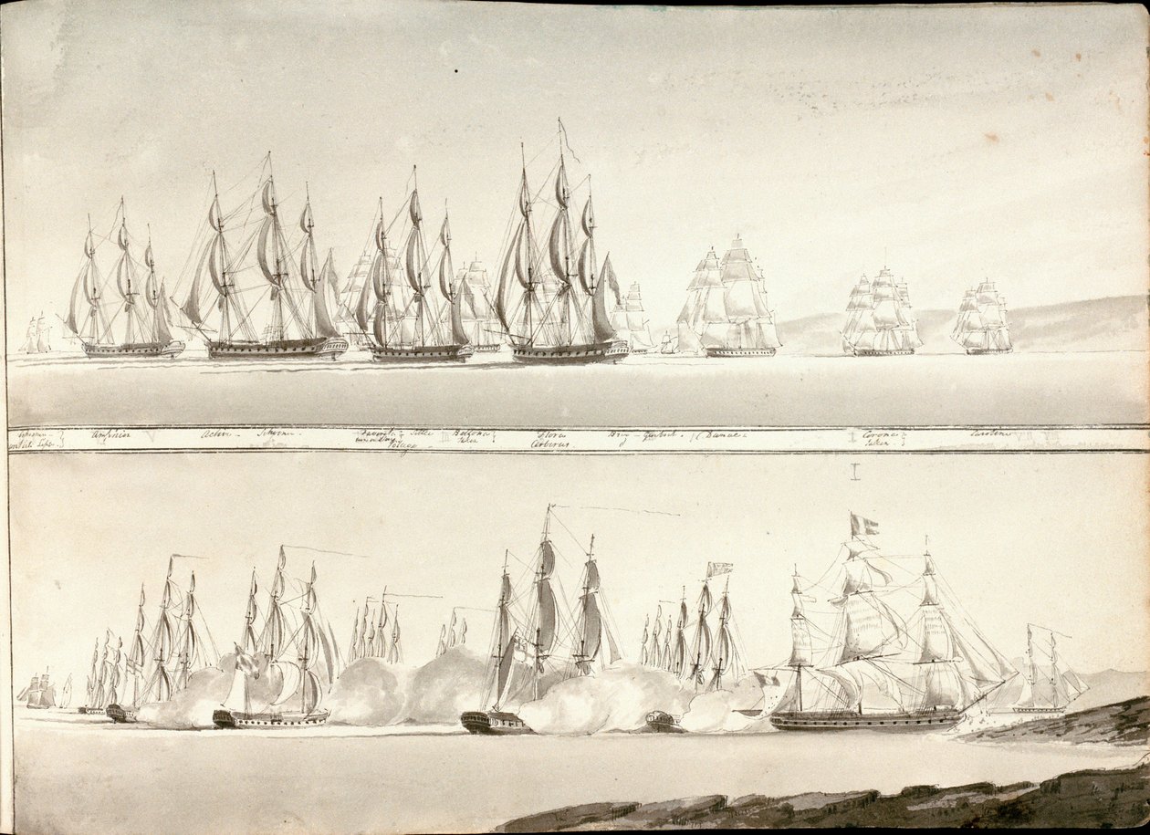 A csatahajók vonalának különböző festési módjai, 19. század eleje (toll, szürke mosás) alkotó: William Innes Pocock