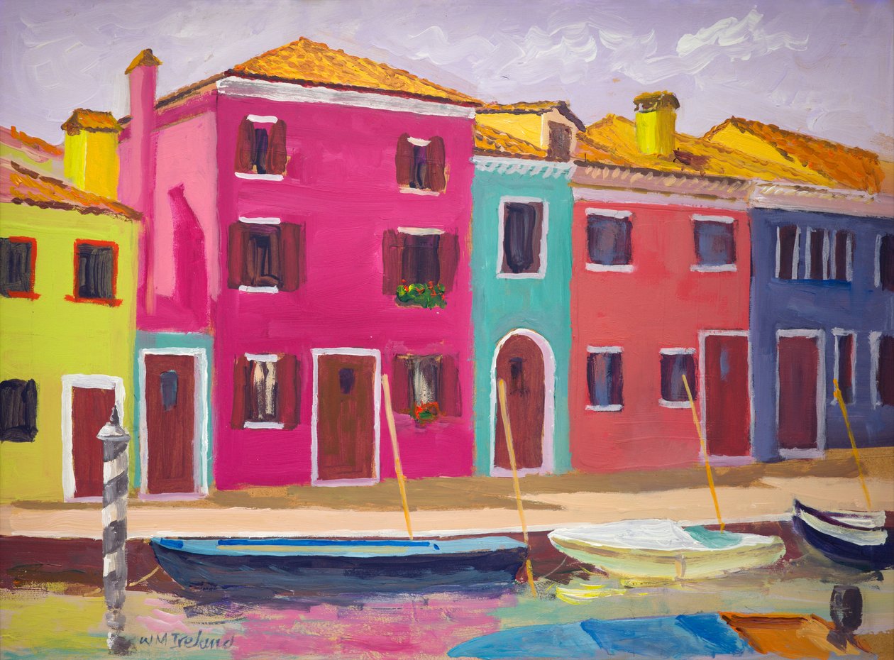 Gyönyörű Burano (olaj a fedélzeten) alkotó: William Ireland