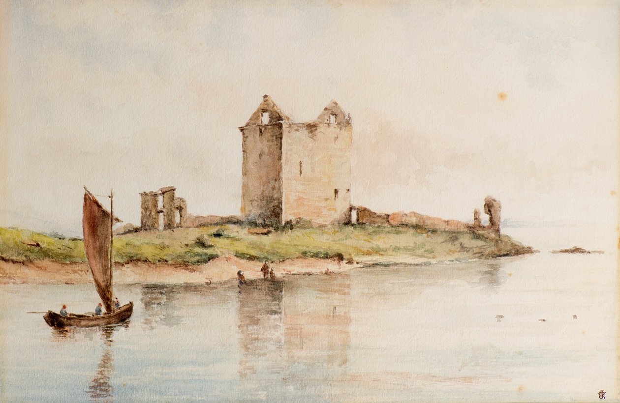 Broughty kastély 1850-ben, 1850 körül (akvarell) alkotó: William J. Renny