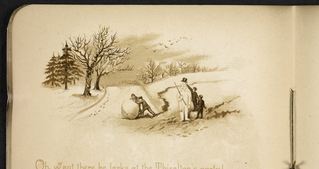 Gyerekek és egy hóember. The Holiday Train: a „Dulce Domum” dala ... Illusztrálta: W. J. Webb.  Frederick Langbridge  London, 1891 alkotó: William J. Webbe or Webb