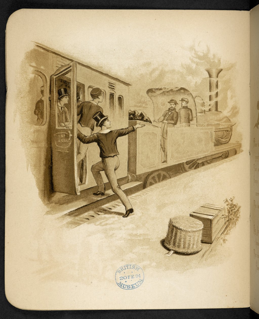 Gőzvonatra szállni.  The Holiday Train: a „Dulce Domum” dala ... Illusztrálta: W. J. Webb.  Frederick Langbridge  London, 1891 alkotó: William J. Webbe or Webb