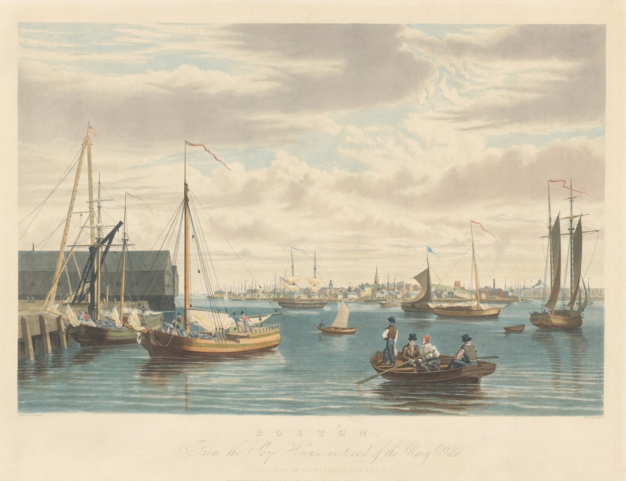 Boston: a haditengerészeti hajógyár nyugati végén álló Ship House felől alkotó: William James Bennett