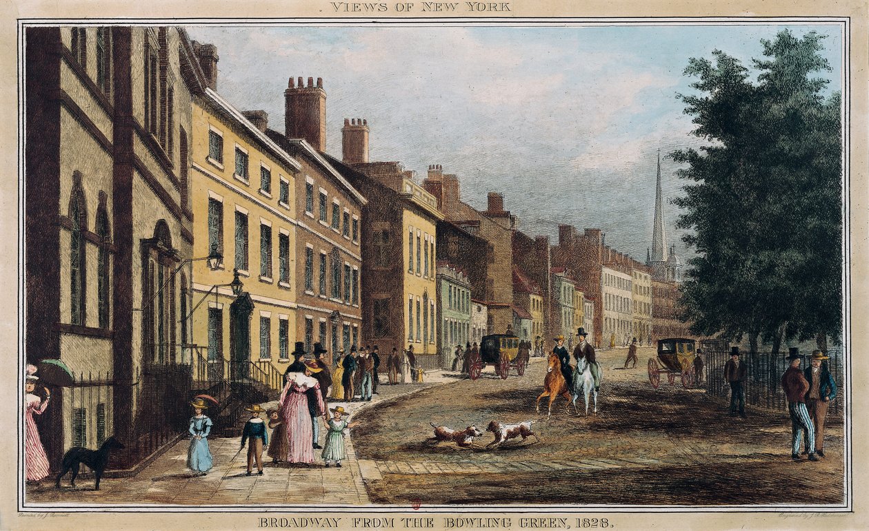 Broad Way a Bowling Greenből, metszet J.R. Hutchinson, 1828 alkotó: William James Bennett