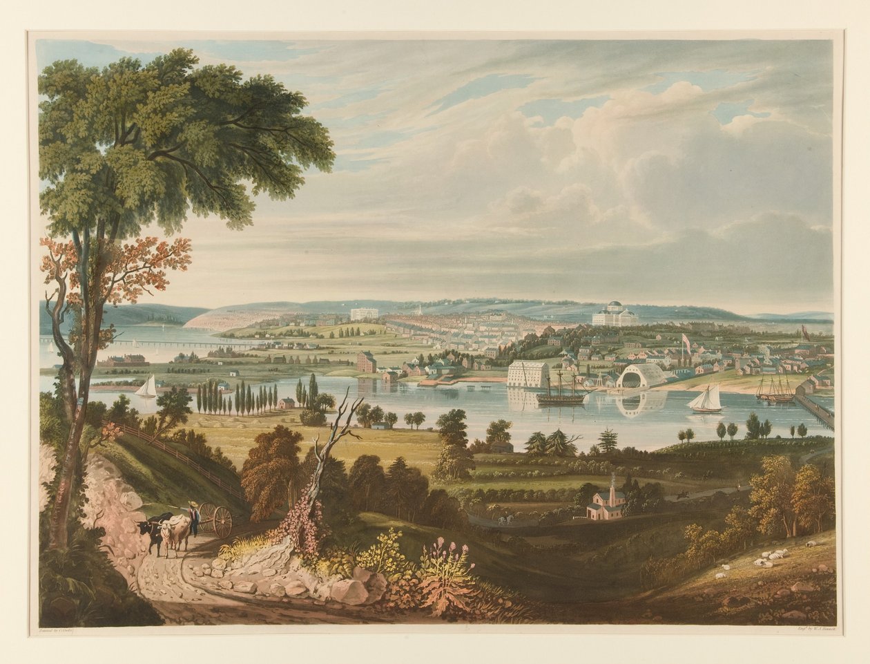 Washington városa a haditengerészeti hajógyáron túlról nézve alkotó: William James Bennett