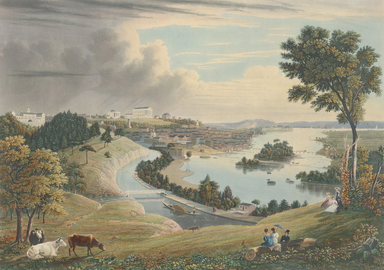 Richmond: A vízművek feletti dombról, 1834-ben jelent meg. alkotó: William James Bennett