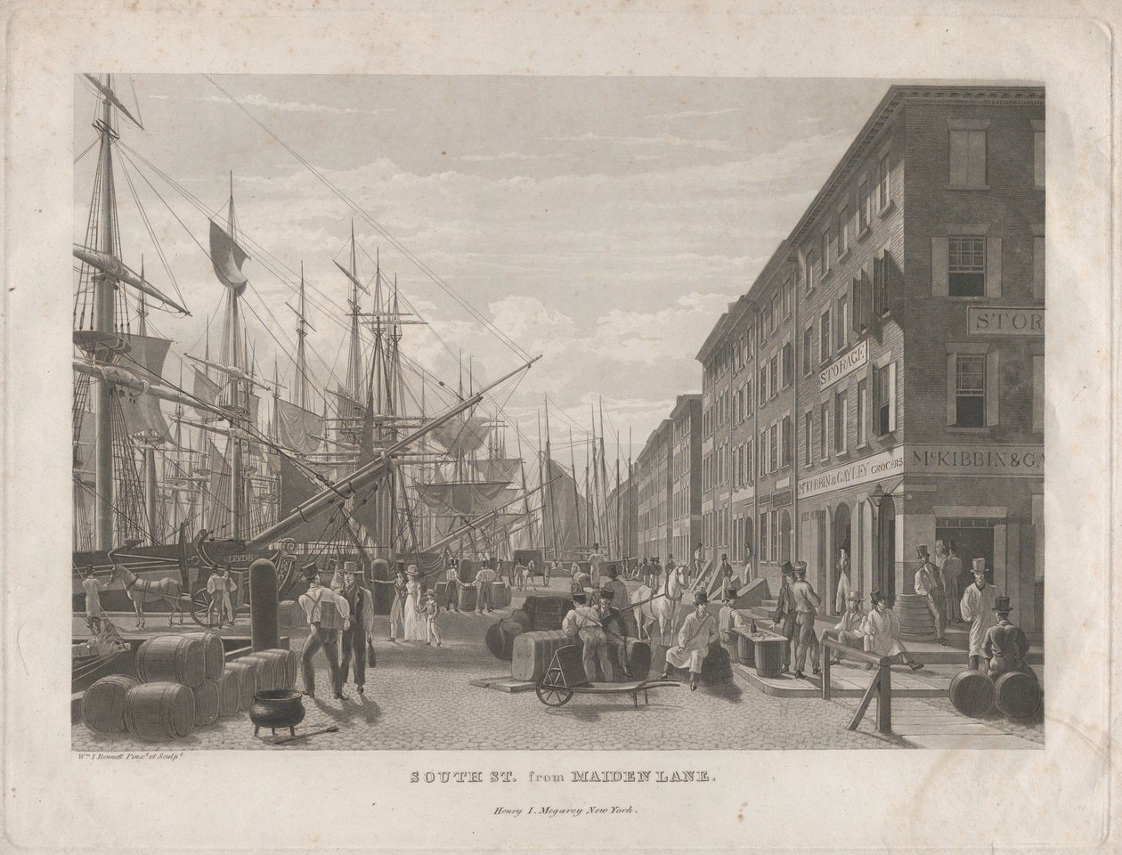 South St. a Maiden Lane-től, 1834. alkotó: William James Bennett