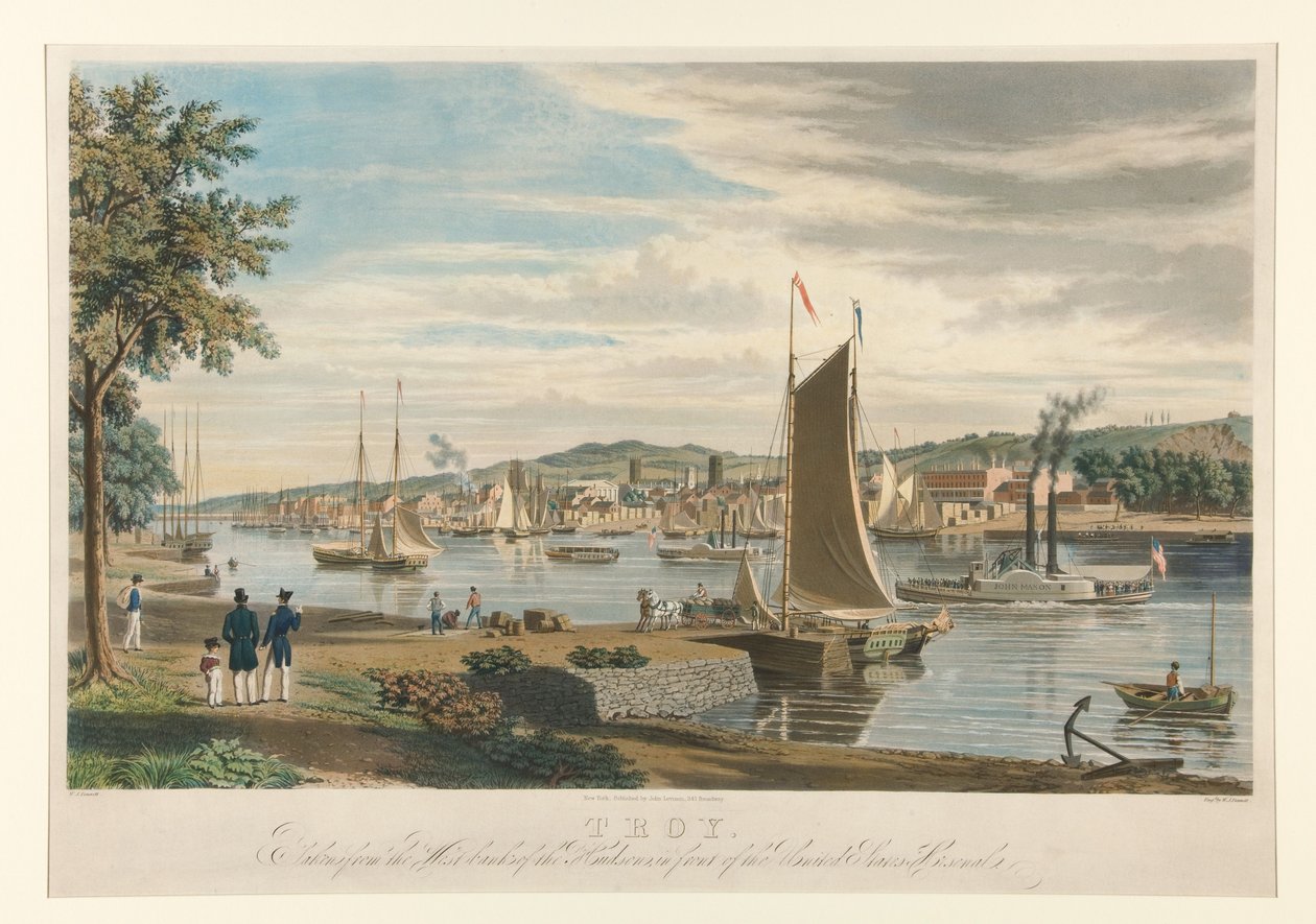 Troy. A Hudson nyugati partjáról, az Egyesült Államok arzenáljával szemben készült felvétel. alkotó: William James Bennett
