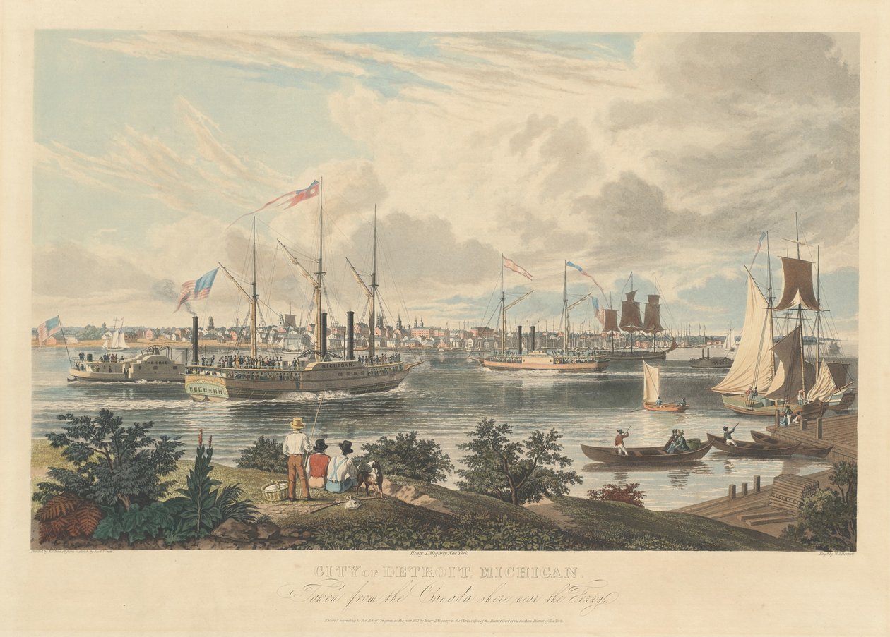 Detroit városa, Michigan: a Kanada partjáról, a komp közelében alkotó: William James Bennett after Frederick K. Grain
