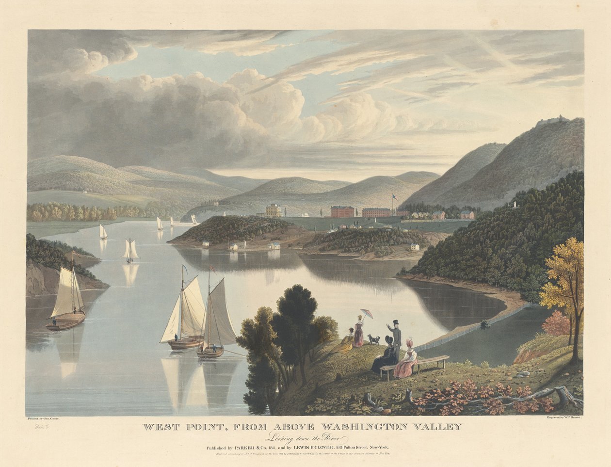 West Point, a Washington-völgy felülről: A folyón lefelé nézve alkotó: William James Bennett after George Cooke