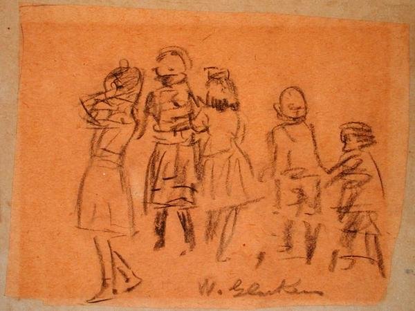 Öt gyerek (fekete kréta papíron) alkotó: William James Glackens
