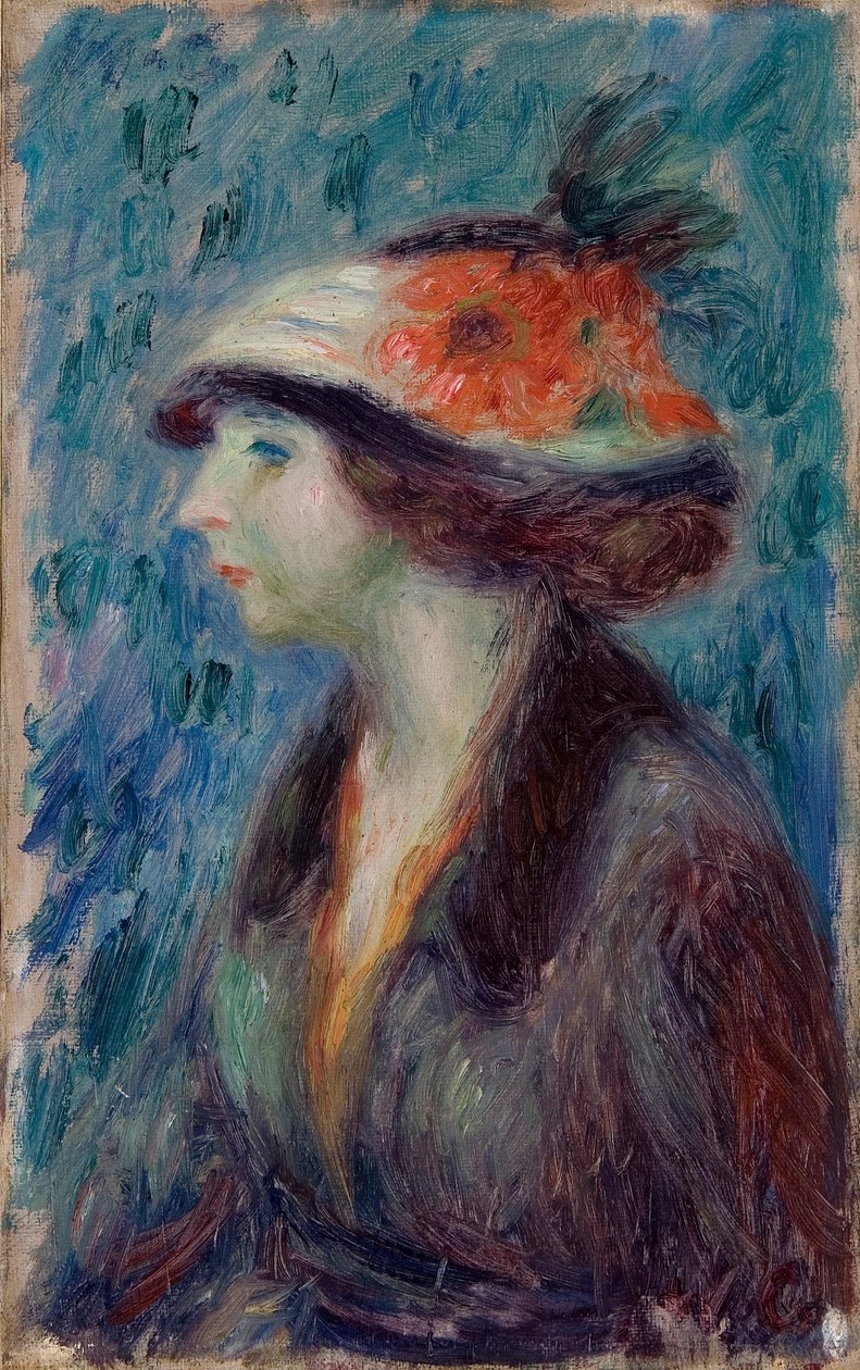 Lány virágos kalappal alkotó: William James Glackens