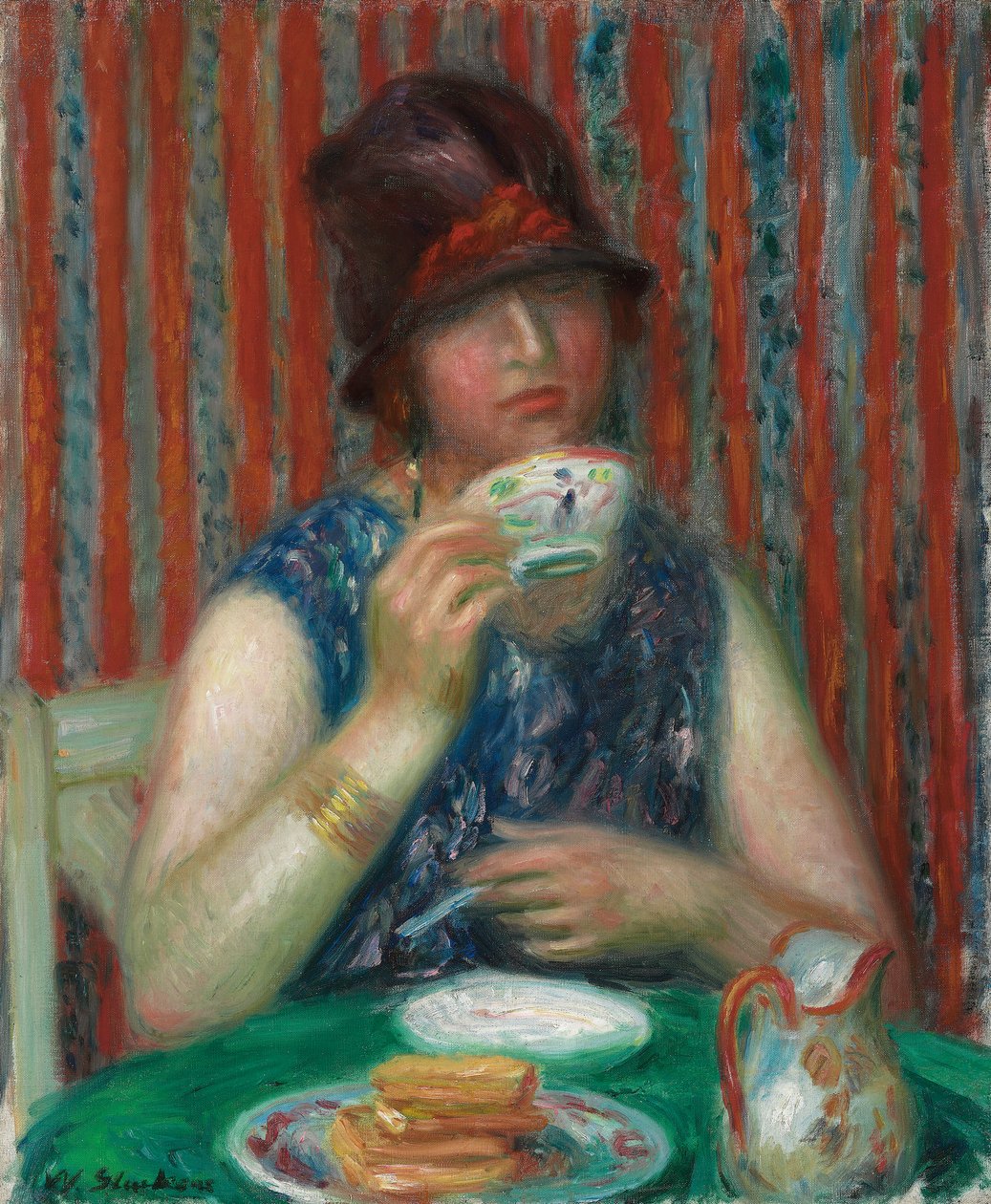 Lány teáscsészével, 1920 körül (olaj, vászon) alkotó: William James Glackens