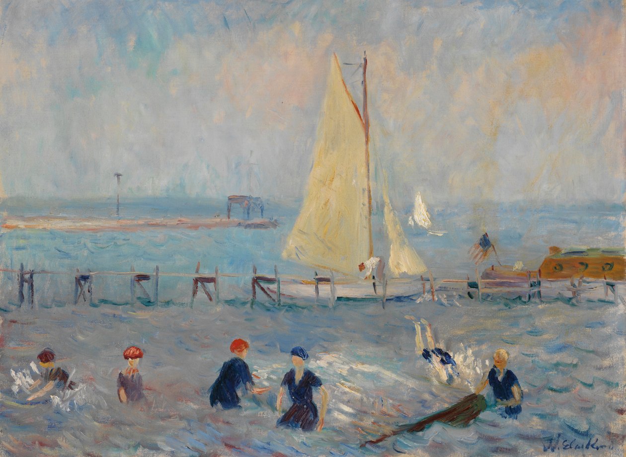 Tengeri táj hat fürdőzővel, Bellport alkotó: William James Glackens
