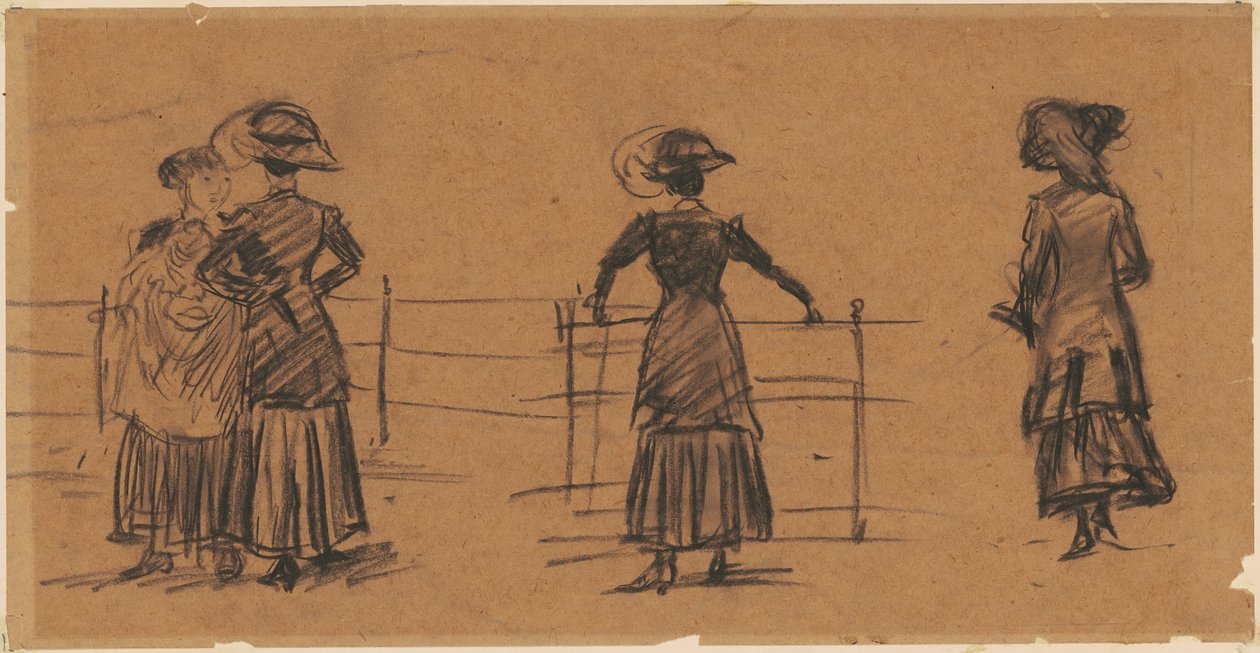 Tanulmányok nőkről a parkkorlát mellett alkotó: William James Glackens