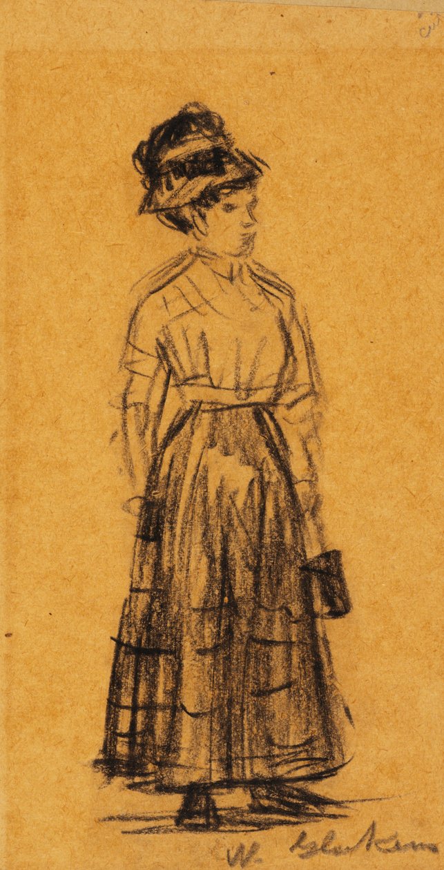 Fekete kalapban és fekete szoknyás nő alkotó: William James Glackens