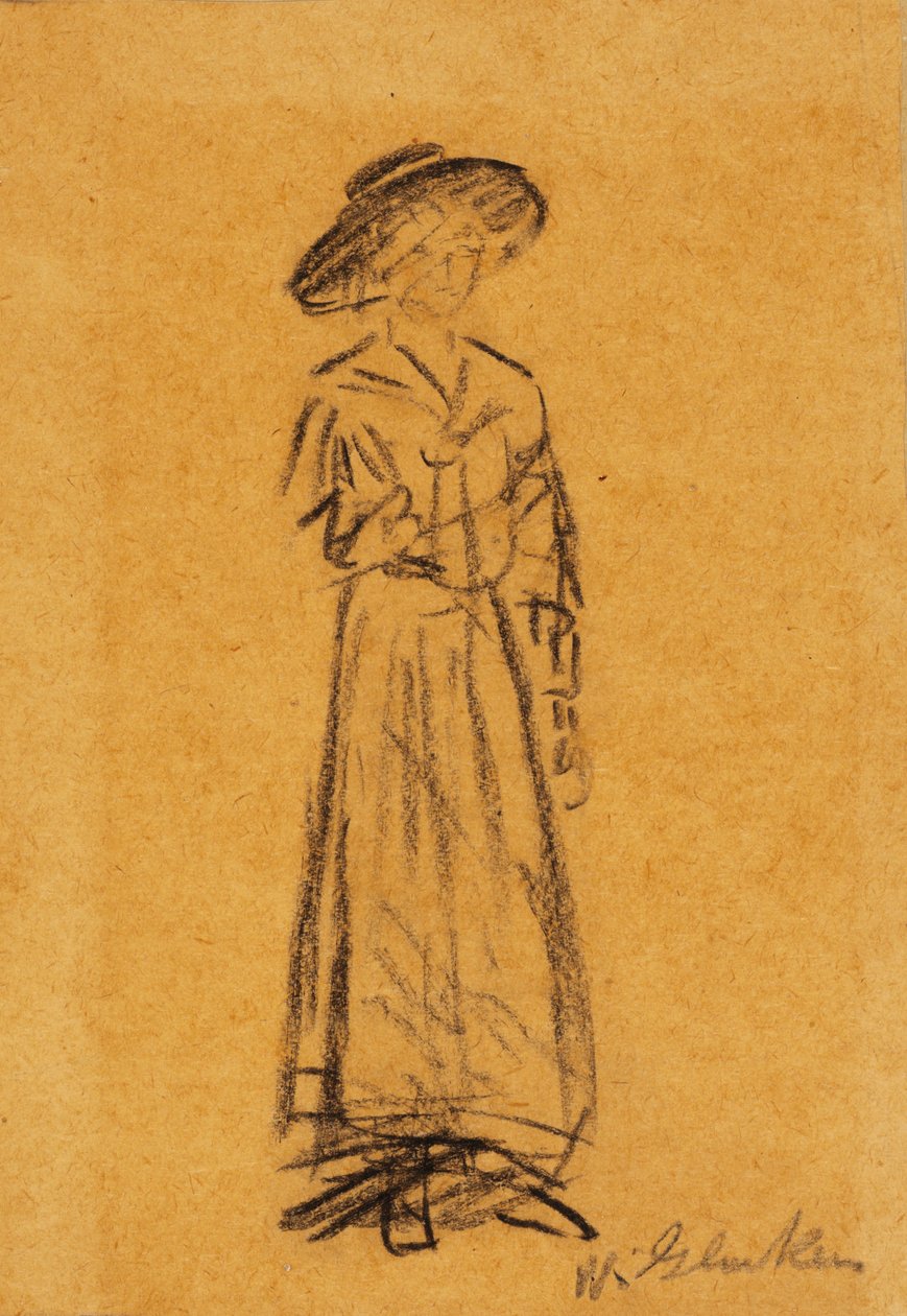 Nő széles karimájú kalapban alkotó: William James Glackens