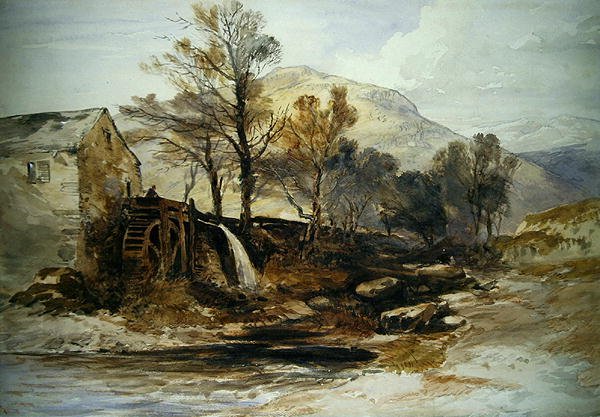 Egy vízimalom Észak-Walesben (akvarell papíron) alkotó: William James Muller