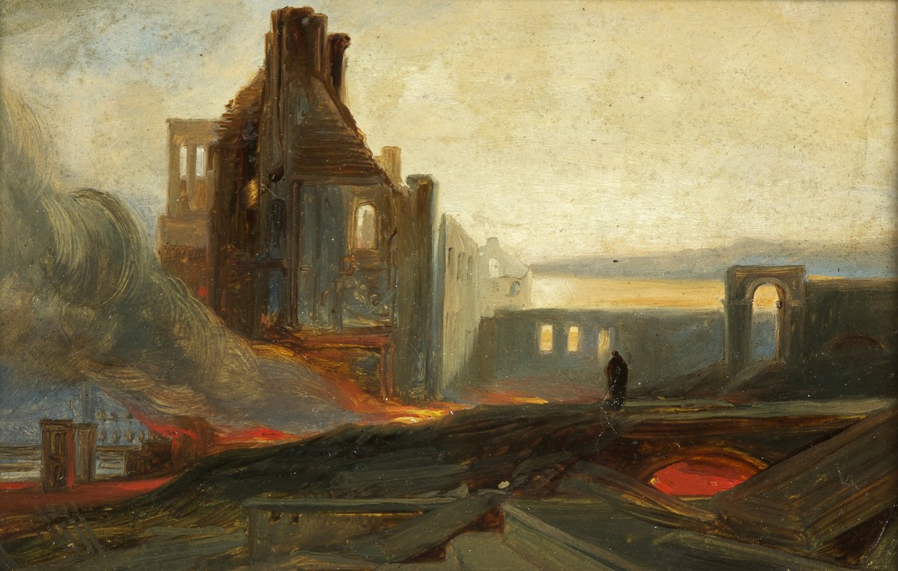 Bristol Riots: Ruins of Warehouses in Prince Street, 1831 körül (olaj, papír) alkotó: William James Muller