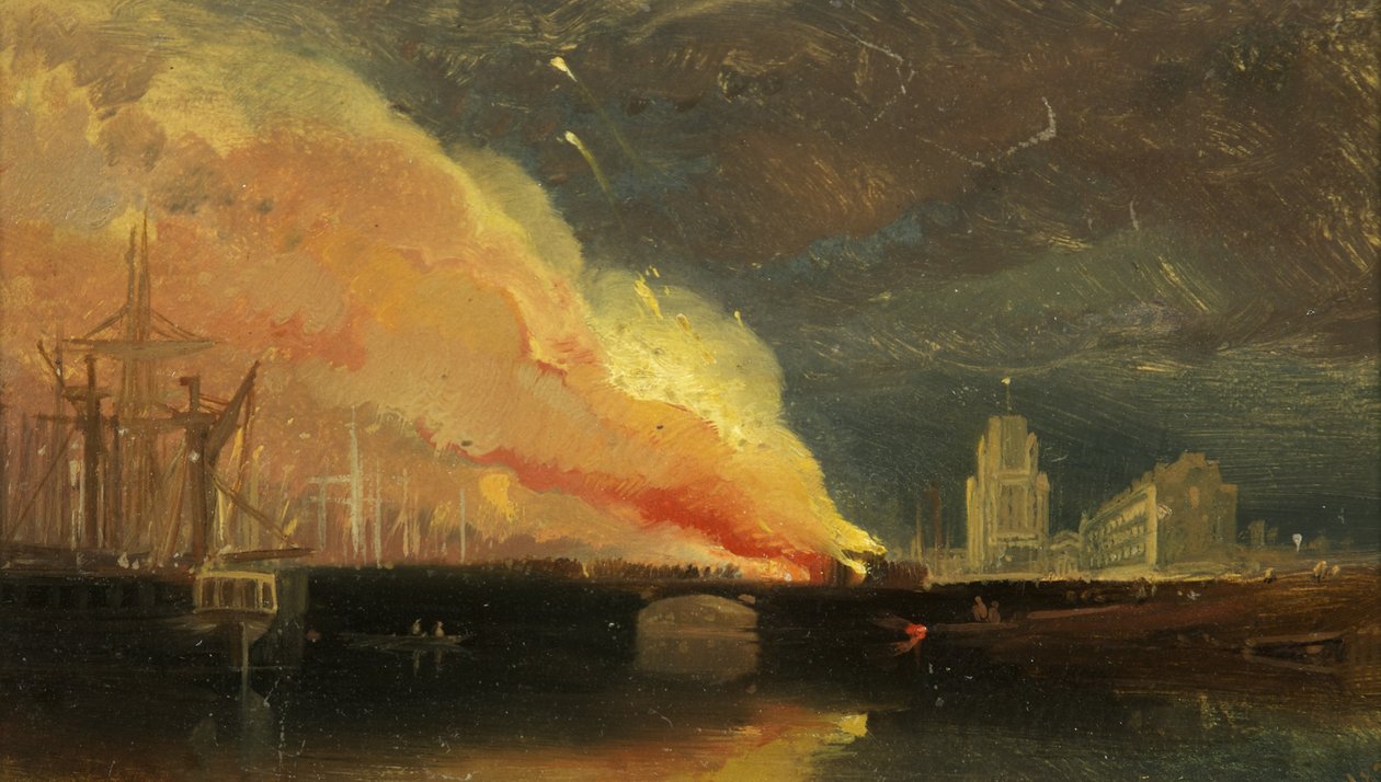 Bristol Riots: A vámos házak felgyújtása a Prince Street Bridge-en St Mary Redcliffe-el alkotó: William James Muller