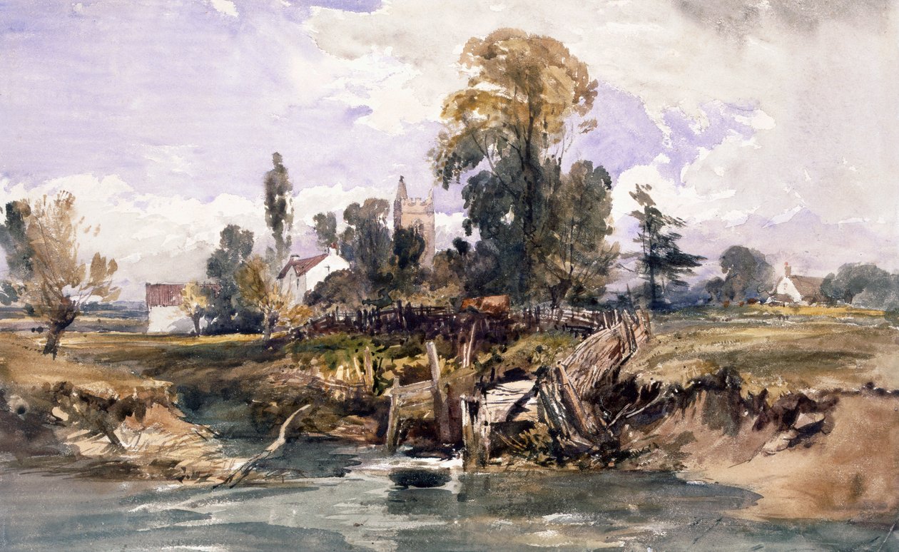 Táj templommal és házzal alkotó: William James Muller