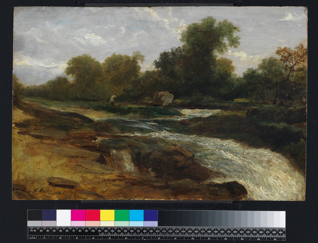 Folyami táj horgászszal, 1842 alkotó: William James Muller